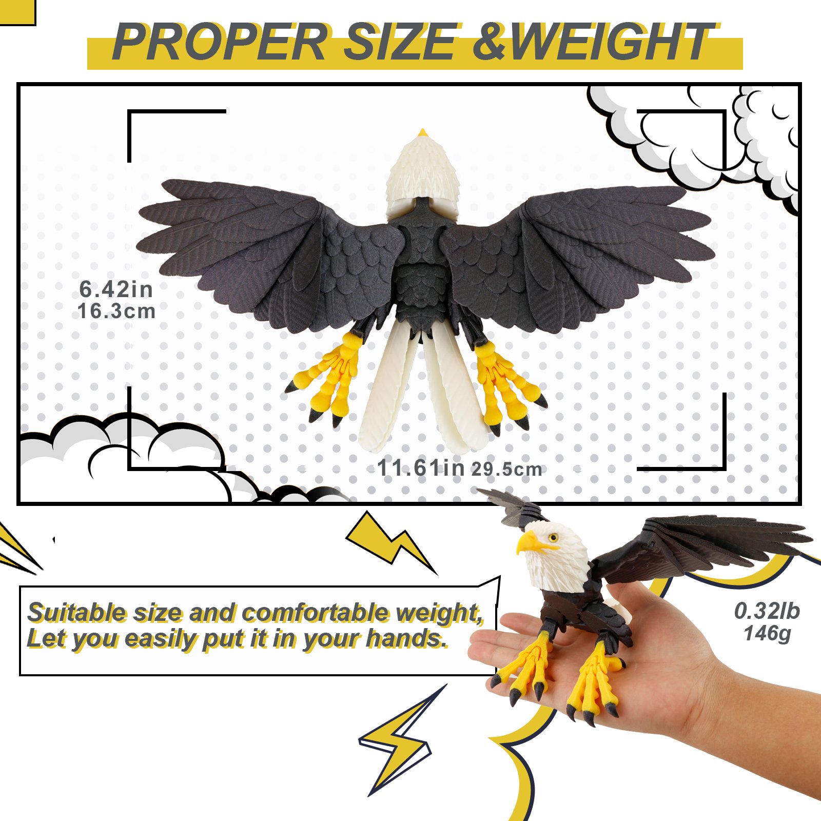 3D printed eagle toy size and weight reference