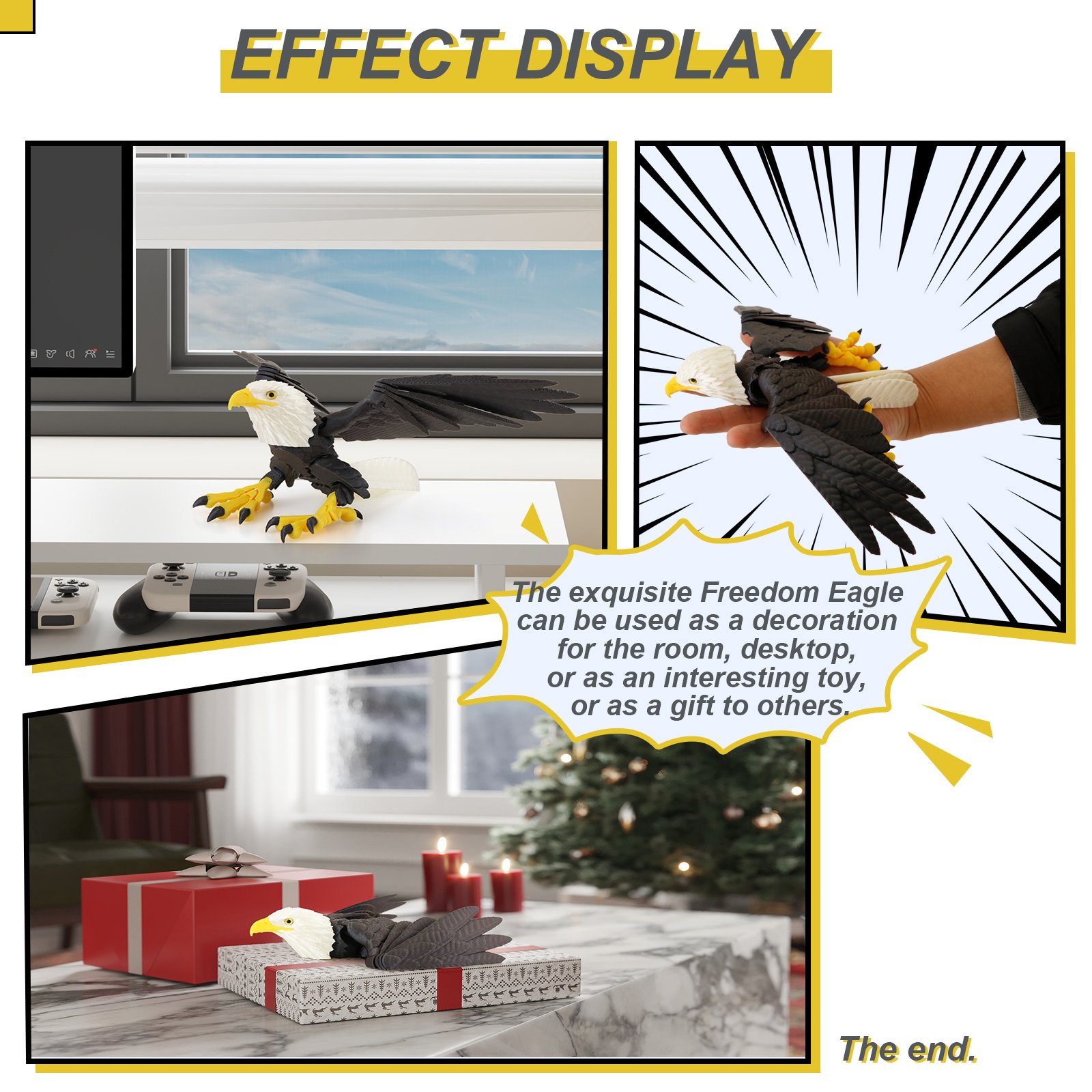 3D printed eagle toy effect display on a monitor desk
