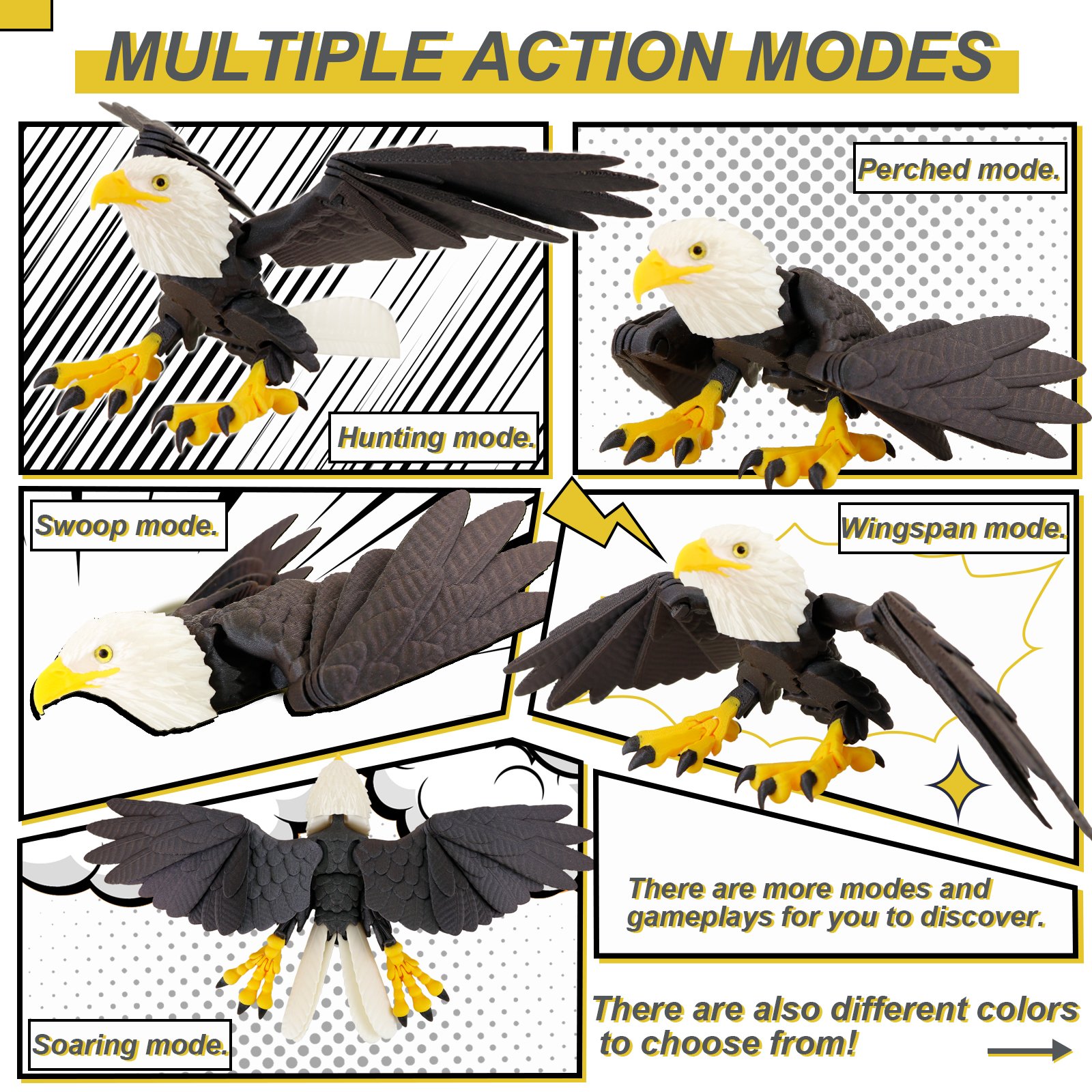 3D printed eagle toy multiple action modes graphic