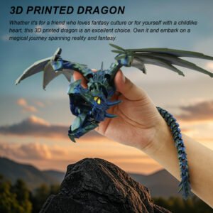 Blue articulated dragon 3D printed toy fantasy scene