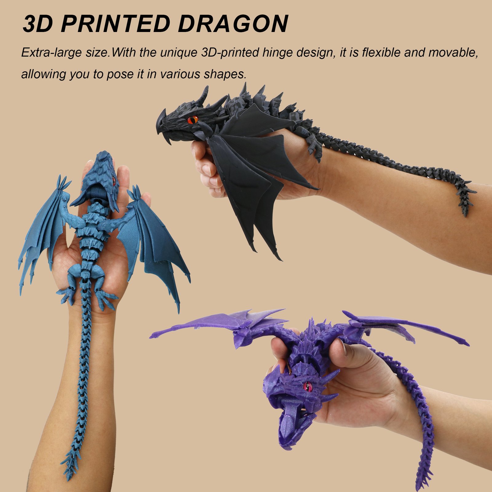 3D printed dragon toy color and hand display graphic
