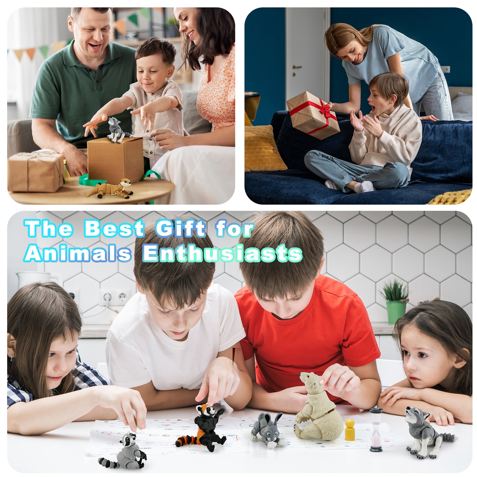 3D printed articulated animal toys for gifts and desk display