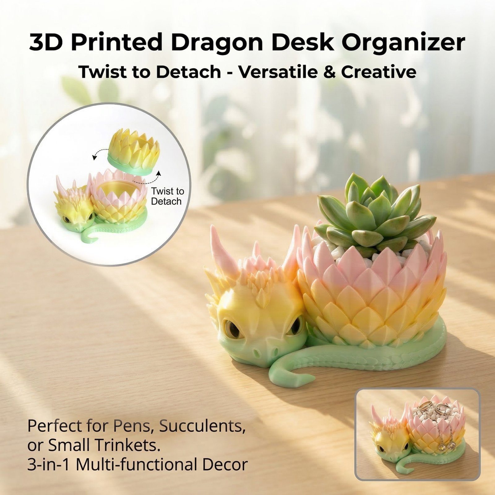 3D printed dragon desk organizer product feature image