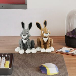 Gray and brown articulated rabbit 3D printed toys