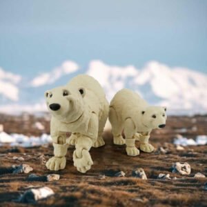 White articulated polar bear 3D printed toy family snow scene